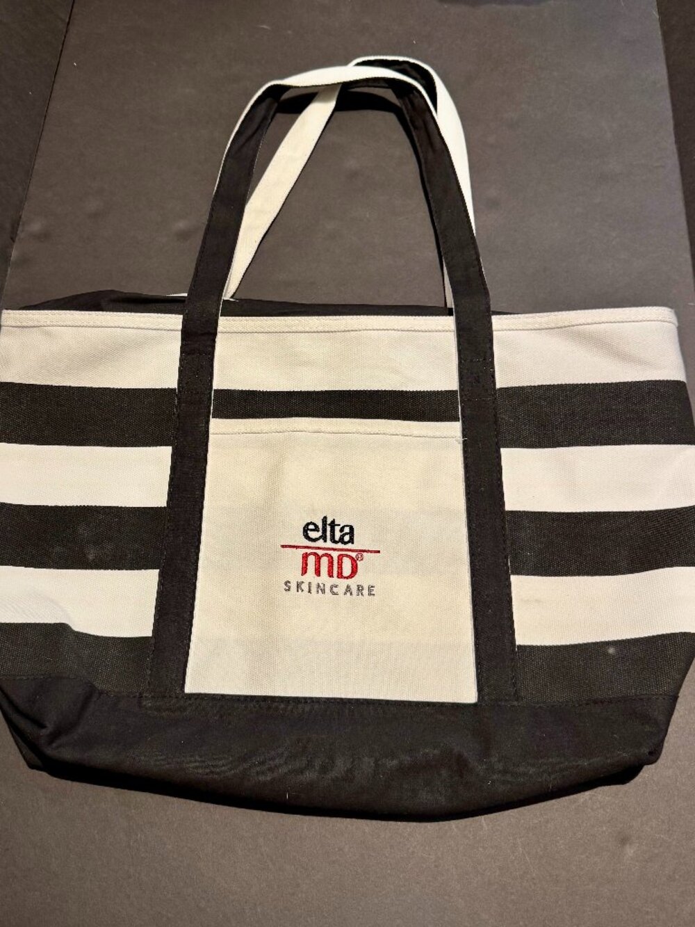Elta MD Black And White Striped Canvas Tote